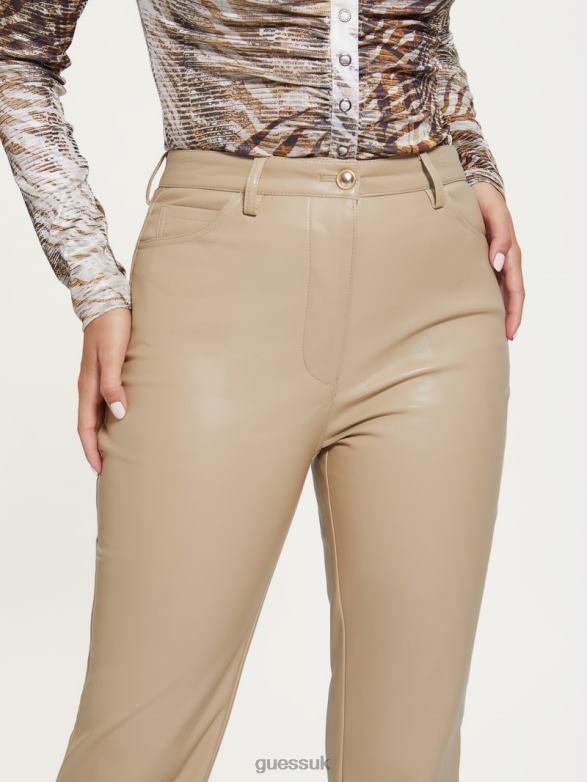 GUESS Women Kelly Faux-Leather Straight-Leg Pants Beige Blanco Apparel V28V62251