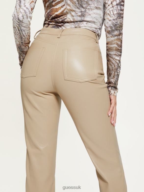 GUESS Women Kelly Faux-Leather Straight-Leg Pants Beige Blanco Apparel V28V62251