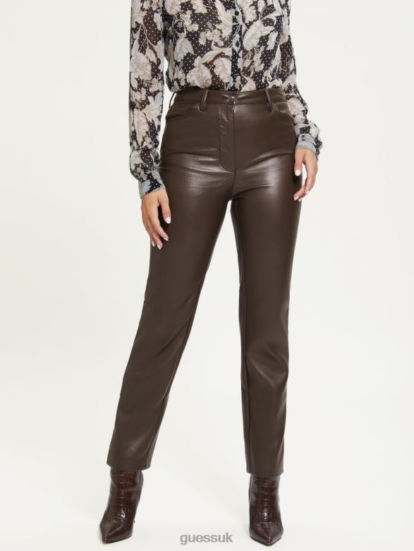 GUESS Women Kelly Faux-Leather Straight-Leg Pants New Java Apparel V28V62277