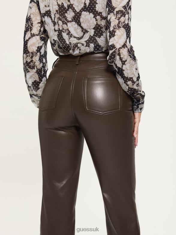 GUESS Women Kelly Faux-Leather Straight-Leg Pants New Java Apparel V28V62277