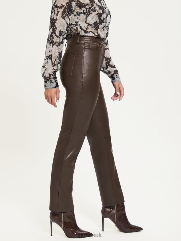 GUESS Women Kelly Faux-Leather Straight-Leg Pants New Java Apparel V28V62277
