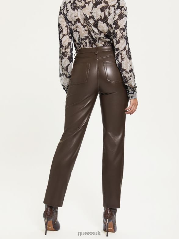 GUESS Women Kelly Faux-Leather Straight-Leg Pants New Java Apparel V28V62277