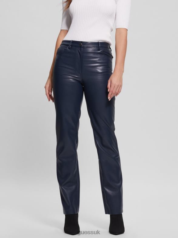 GUESS Women Kelly Faux-Leather Straight Pants Blackened Blue Apparel V28V62294