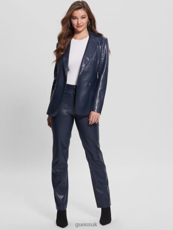 GUESS Women Kelly Faux-Leather Straight Pants Blackened Blue Apparel V28V62294
