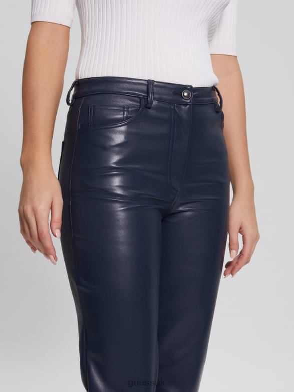 GUESS Women Kelly Faux-Leather Straight Pants Blackened Blue Apparel V28V62294