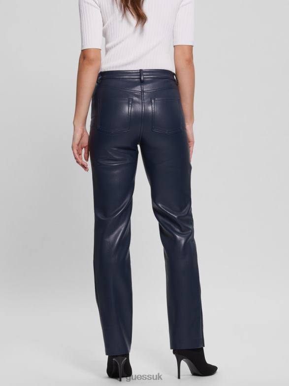 GUESS Women Kelly Faux-Leather Straight Pants Blackened Blue Apparel V28V62294