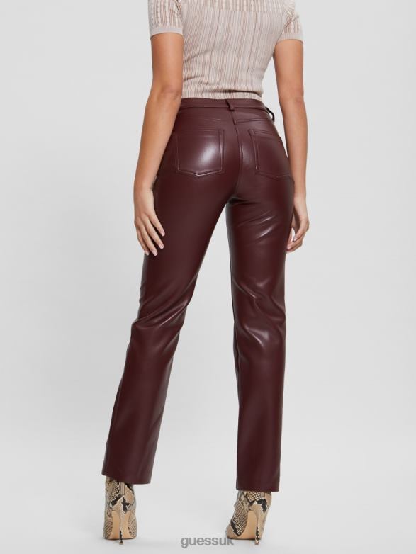 GUESS Women Kelly Faux-Leather Straight Pants Mystic Wine Multi Apparel V28V62222