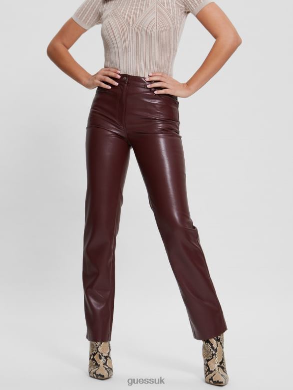 GUESS Women Kelly Faux-Leather Straight Pants Mystic Wine Multi Apparel V28V62222