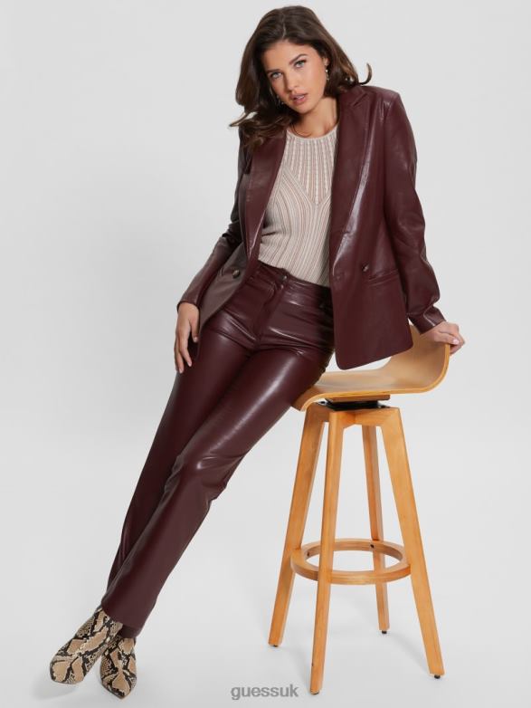 GUESS Women Kelly Faux-Leather Straight Pants Mystic Wine Multi Apparel V28V62222