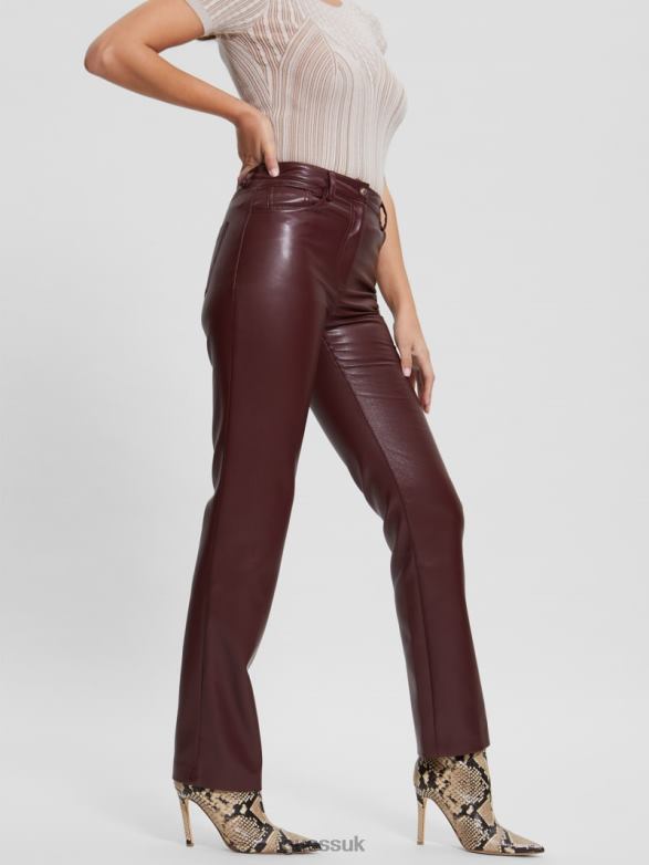 GUESS Women Kelly Faux-Leather Straight Pants Mystic Wine Multi Apparel V28V62222