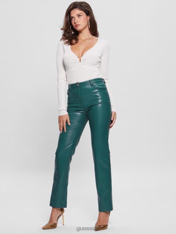 GUESS Women Kelly Faux-Leather Straight Pants Regal Teal Multi Apparel V28V62209