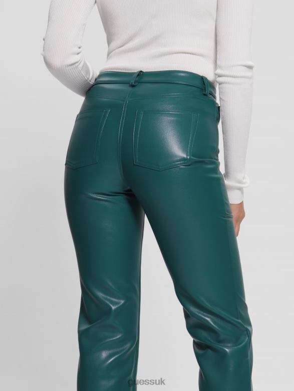 GUESS Women Kelly Faux-Leather Straight Pants Regal Teal Multi Apparel V28V62209