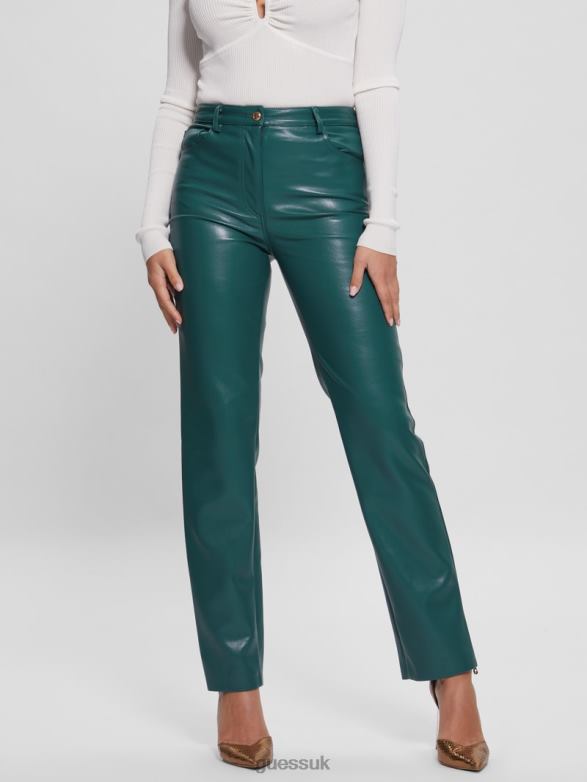 GUESS Women Kelly Faux-Leather Straight Pants Regal Teal Multi Apparel V28V62209