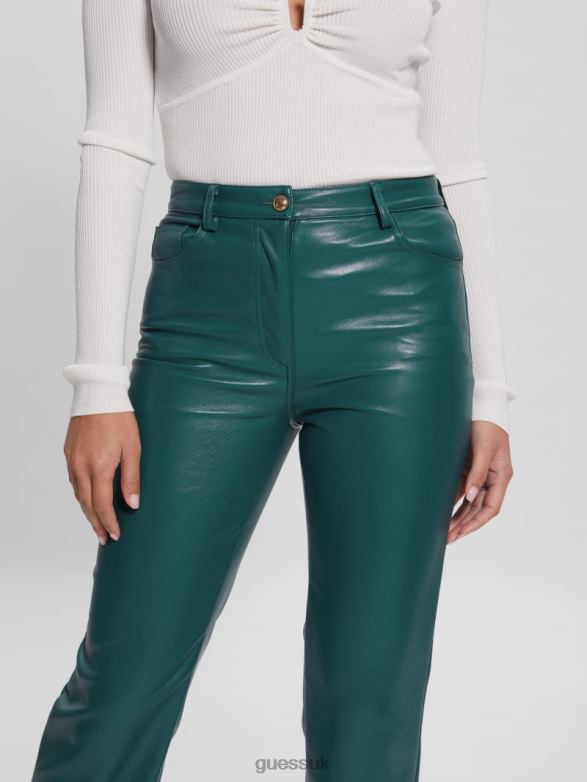 GUESS Women Kelly Faux-Leather Straight Pants Regal Teal Multi Apparel V28V62209