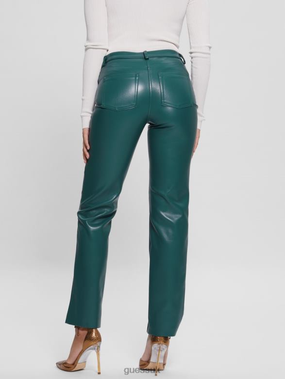 GUESS Women Kelly Faux-Leather Straight Pants Regal Teal Multi Apparel V28V62209
