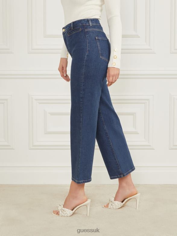 GUESS Women Lyric Wide-Leg Denim Pant Dark Blue Denim Wash Apparel V28V668