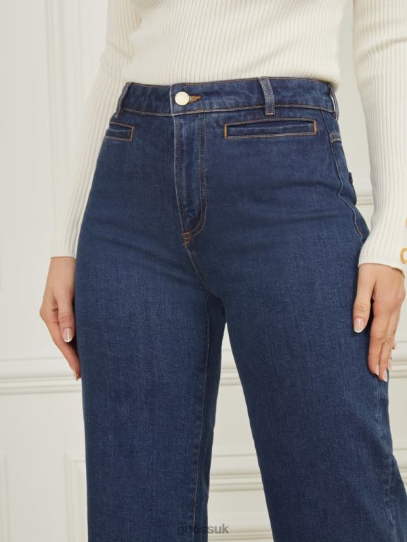 GUESS Women Lyric Wide-Leg Denim Pant Dark Blue Denim Wash Apparel V28V668