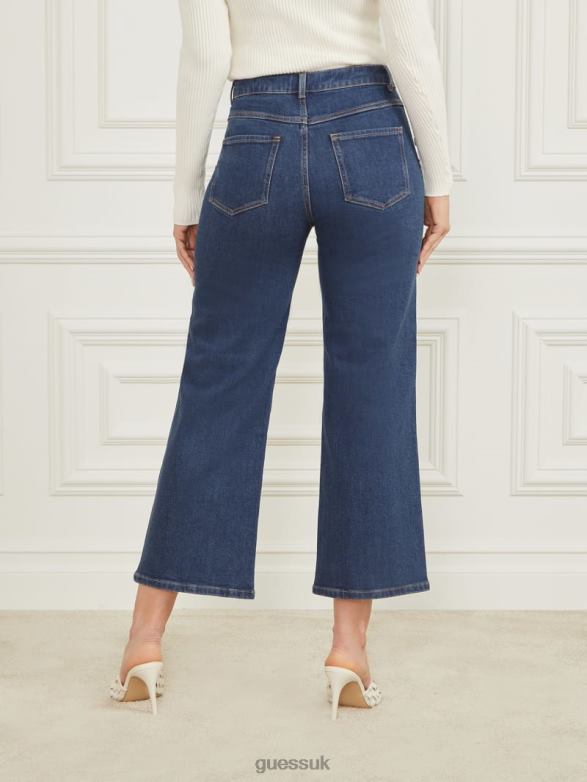 GUESS Women Lyric Wide-Leg Denim Pant Dark Blue Denim Wash Apparel V28V668