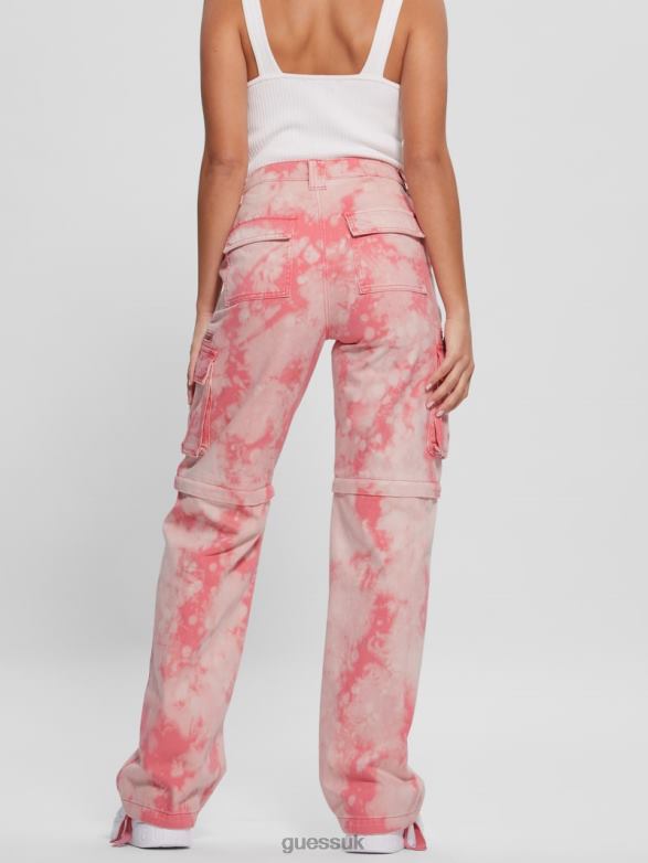 GUESS Women Malia Convertible Wide-Leg Cargo Pants Morning Pink Tie Dye Apparel V28V62044