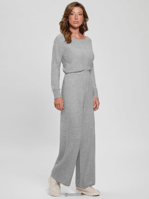 GUESS Women Teresa Wide-Leg Cable Pants Light Melange Grey Apparel V28V62311