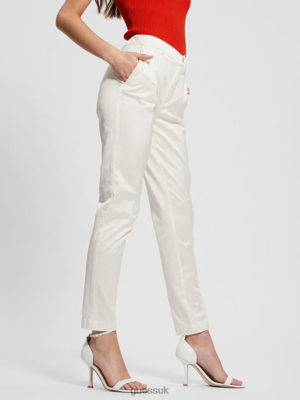 GUESS Women Zoe Satin Pants Cream White Multi Apparel V28V62059