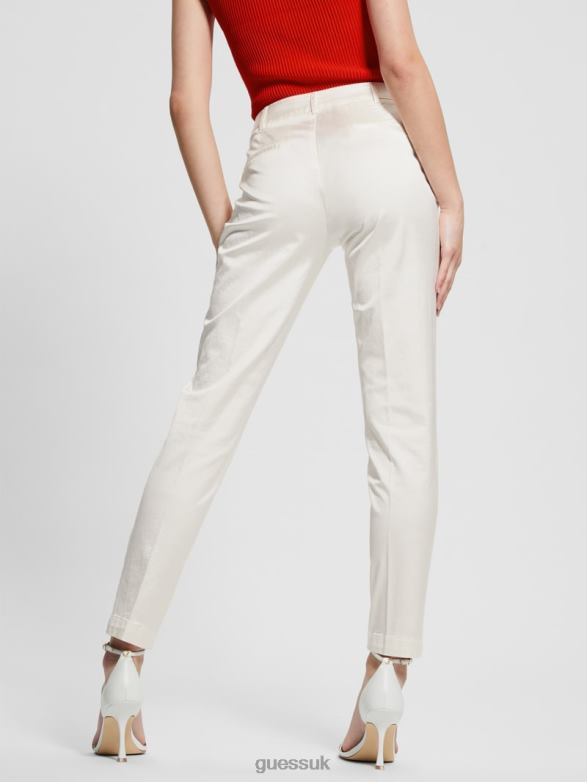 GUESS Women Zoe Satin Pants Cream White Multi Apparel V28V62059