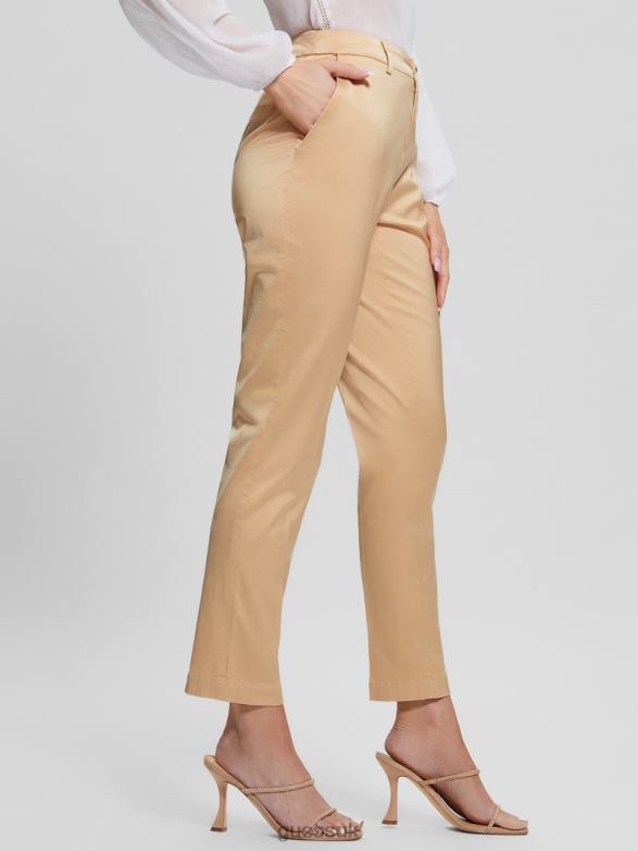 GUESS Women Zoe Satin Pants Sandy Peach Multi Apparel V28V62164
