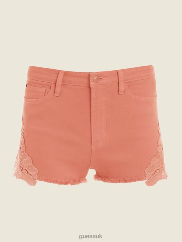 GUESS Women 1981 Embroidered Shorts Peach Brulee Multi Apparel V28V6247