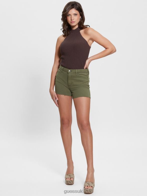 GUESS Women 1981 Midi Shorts Lichen Leaf Green Multi Apparel V28V677