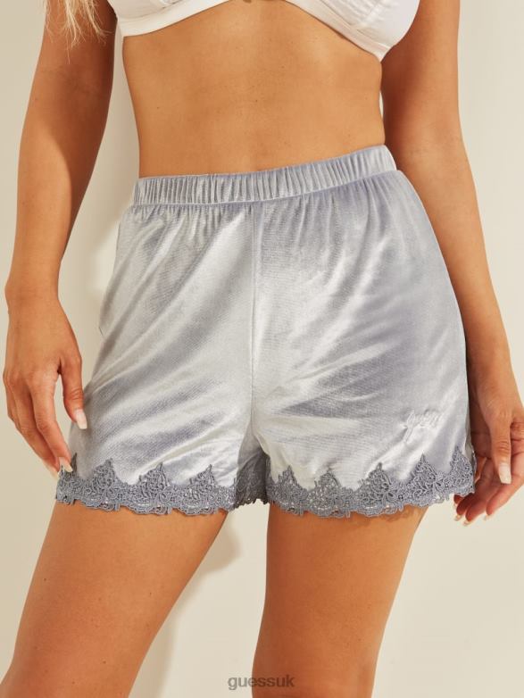 GUESS Women Cate Velour Shorts Cloudy Sky Apparel V28V62668