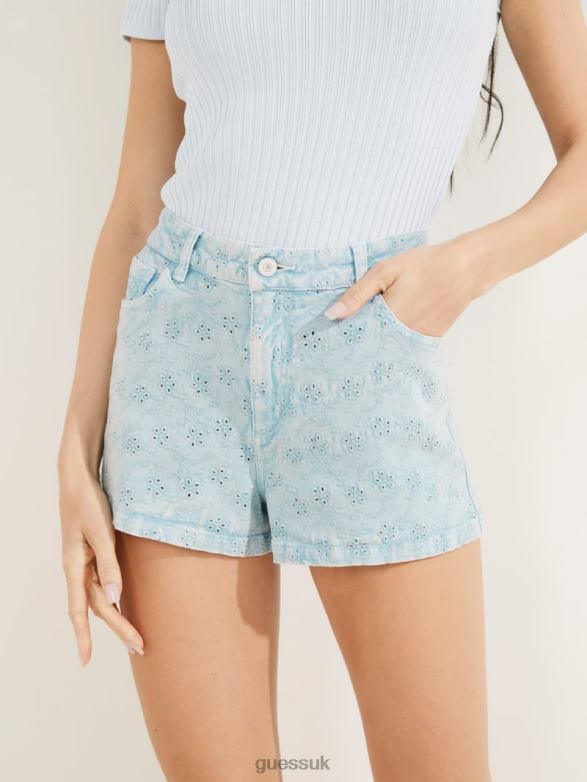 GUESS Women Claudia Eyelet Shorts Floridada Blue Apparel V28V6269