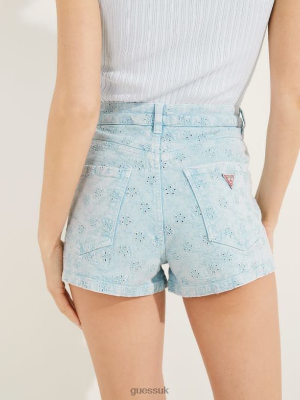 GUESS Women Claudia Eyelet Shorts Floridada Blue Apparel V28V6269