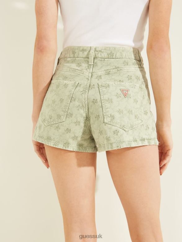 GUESS Women Claudia Eyelet Shorts Floridada Green Apparel V28V6234