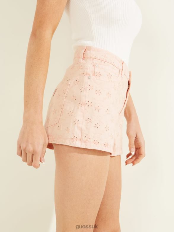 GUESS Women Claudia Eyelet Shorts Floridada Peach Apparel V28V6289