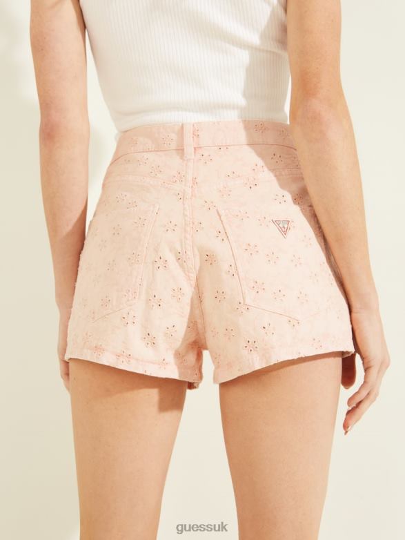 GUESS Women Claudia Eyelet Shorts Floridada Peach Apparel V28V6289