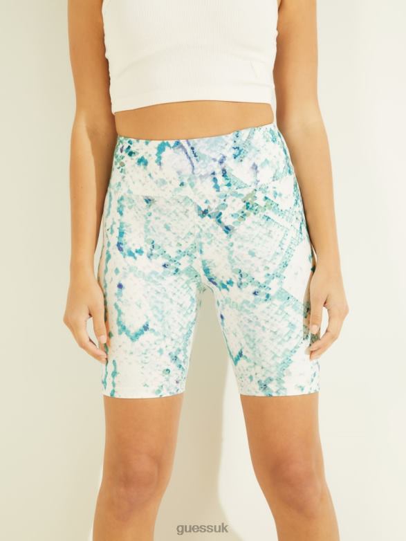 GUESS Women Collyn Python Active Biker Shorts Modern Python Emerald Com Apparel V28V62392