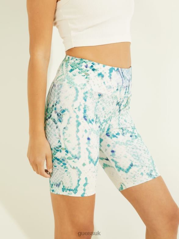 GUESS Women Collyn Python Active Biker Shorts Modern Python Emerald Com Apparel V28V62392