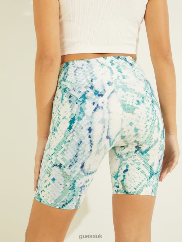 GUESS Women Collyn Python Active Biker Shorts Modern Python Emerald Com Apparel V28V62392