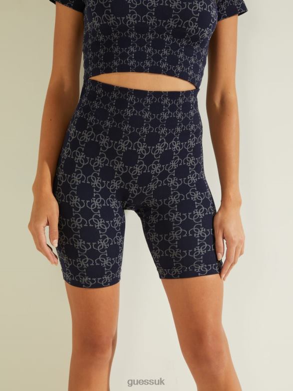 GUESS Women Della Logo Print Shorts 4G Jacquard Sea Navy Apparel V28V62357