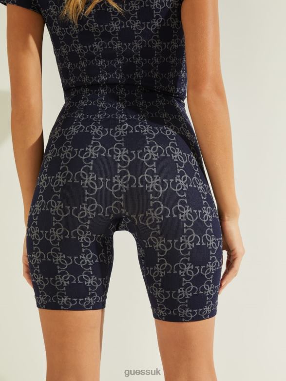 GUESS Women Della Logo Print Shorts 4G Jacquard Sea Navy Apparel V28V62357