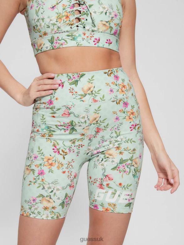 GUESS Women Eco Davina Floral Biker Shorts Acqua Field Flower Apparel V28V62193
