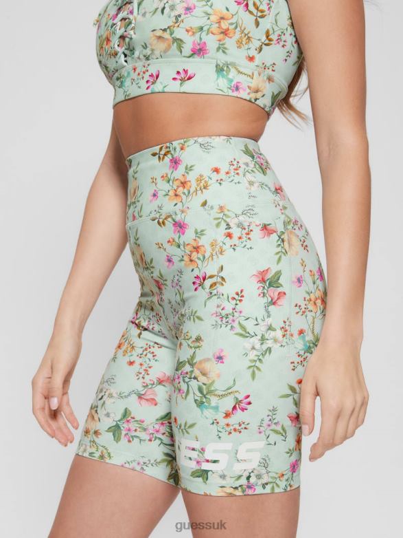 GUESS Women Eco Davina Floral Biker Shorts Acqua Field Flower Apparel V28V62193