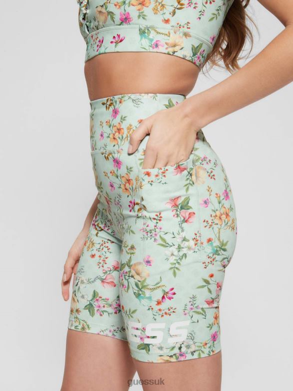 GUESS Women Eco Davina Floral Biker Shorts Acqua Field Flower Apparel V28V62193