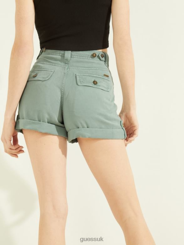GUESS Women Eco Ryann Cargo Shorts Dusty Teal Multi Apparel V28V62221