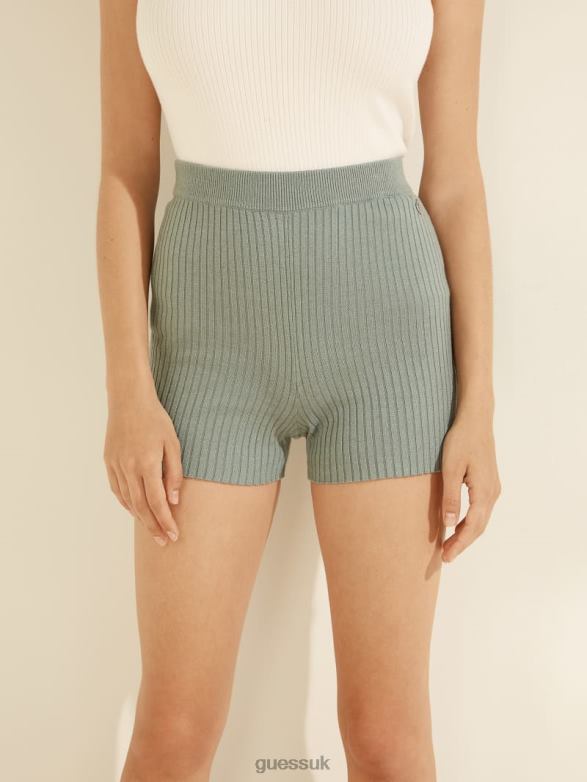 GUESS Women Emili Ribbed Shorts Dusty Teal Apparel V28V62233