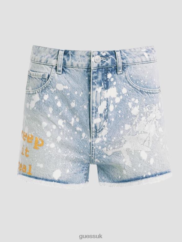 GUESS Women Graphic Splatter Denim Mom Shorts Artist Splash Apparel V28V6143