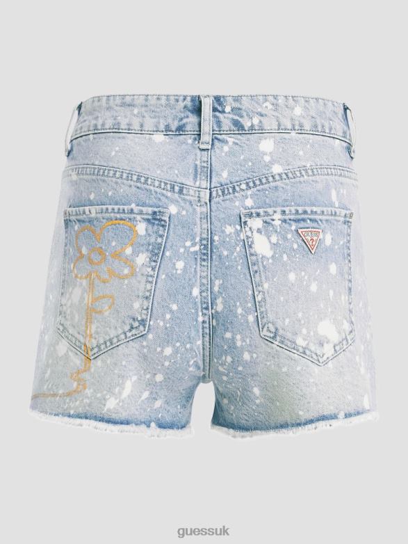 GUESS Women Graphic Splatter Denim Mom Shorts Artist Splash Apparel V28V6143