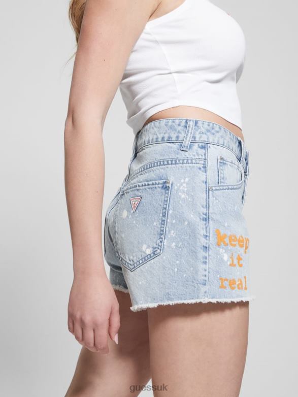 GUESS Women Graphic Splatter Denim Mom Shorts Artist Splash Apparel V28V6143