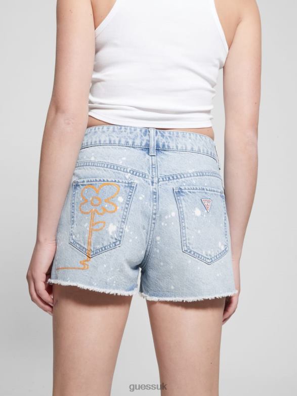 GUESS Women Graphic Splatter Denim Mom Shorts Artist Splash Apparel V28V6143