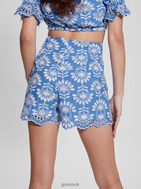 GUESS Women Lazo Eyelet Shorts Clearly Blue Multi Apparel V28V62019